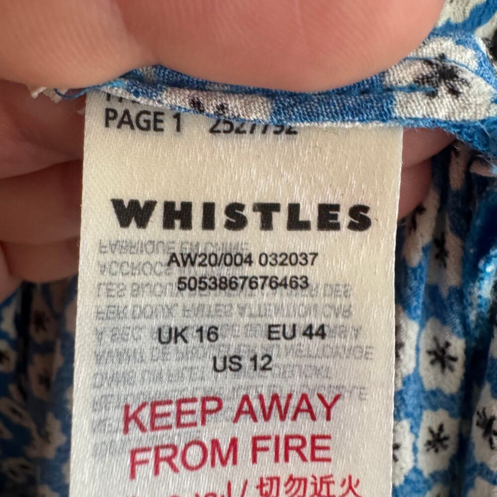 Whistles Astrix Floral Midi Dress Blue Button Front High Slit Short Sleeve Sz 12 - Picture 8 of 10